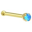 Solid 14KT Yellow Gold 2mm Caribbean Blue Austrian Crystal Nose Bone - 18 Gauge