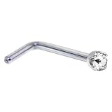 Solid 14KT White Gold 2mm Genuine Diamond L-Shaped Nose Ring - 20 Gauge