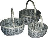 SET OF 3 ROUND   HANDLED BASKETS RATTAN