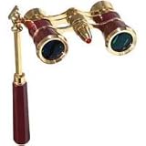 Adorama 3 x 25 Iolanta FL Opera Glass Binocular with Built-In Extendable Handle & Red Reading Light, 11.2 deg. Angle of View, Burgundy with Gold Trim