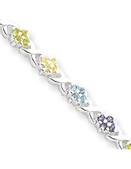 Sterling Silver Polished Fancy X Multi-colored Floral CZ Bracelet