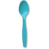 Creative Converting Touch of Color Premium 24 Count Plastic Spoons, Bermuda Blue