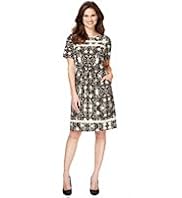 Ladder Neck Abstract Print Shift Dress