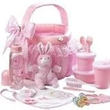 Plush Gingham Baby Girl Gift Basket