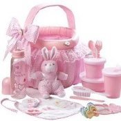 Plush Gingham Baby Girl Gift Basket