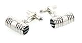 Dramatic silver plated cufflinks with end set mother of pearl and onyx accent. Made in the U.S.A