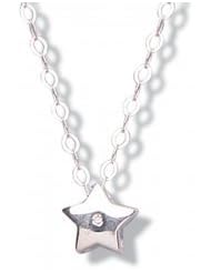 Jo For Girls Sterling Silver 3D Matt Diamond Star Pendant with Chain