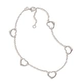 CleverSilver's 9 Inch+1 Inch Extension Rhodium Plated Anklet With Cut Out Hearts
