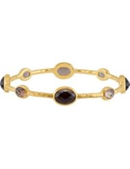 8" Genuine Checkerboard Smoky Quartz Bangle Bracelet Sterling Silver 14K Gold Plated 08.00 Inch 68788