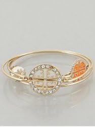 Gold, Orange and Pearl, 3pc Cross Patterned Bracelet Set. Bracelets | - Bracelets///cuff / Hinge / Bangle | - Bracelets///metal Works | - Bracelets///stackable Whisper Bracelet | Colors///gold-peach/coral | 2.5 Inch | Gold-coral | Isis Coptic Cross | Epoxy