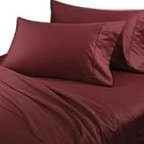 OLIVIA Collections 1000 TC 100% PIMA Cotton Solid sateen Bed sheet set King (Burgundy)