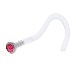18 Gauge Pink Gem Bioplast Nose Ring