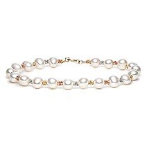 14K Gold, Cultured Freshwater Pearl Bracelet with Tri Color Beads