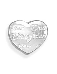 Story Bead Slide-on Charm Heart Shaped Engraved with Daughter, Sterling Silver