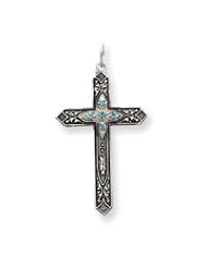 Sterling Silver Synthetic March Birthstone Cross Charm QC4330"