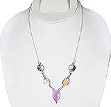 Fashion Chain Necklace Sterling Silver with Colorful Shells In Pink & Orange 17 