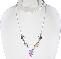 Chain Necklace Sterling Silver Colorful Shells 17 inches (ngnklc100)