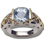 0.28 Cts Diamond & 1.94 Cts Aquamarine Ring in 14K Yellow Gold-7.0