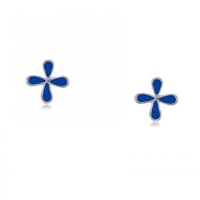 Girls Sterling Silver Flower Earrings w Blue Enamel
