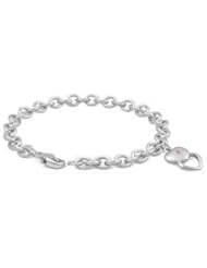 6 3/4 In Silver Pink Sapphire Stacked Hearts Charm Bracelet For Girls