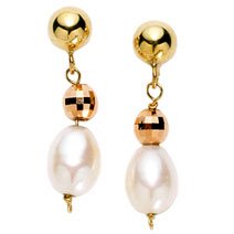 14k Yellow and Rose Gold Mirror Cut Bead Pearl Earring by 
