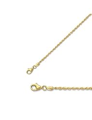 10" 14K Yellow Gold 1.5mm (0.06") Polished Solid Diamond Cut Royal Rope Chain w/ Pear Shape Clasp