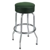 Richardson Round Top Bar Stool - Single Ring - Chrome Frame: Moss Green (T5 ....