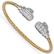 Jewelco London 9ct Solid gold children's Boxing glove twisted wire Torque Bangle hand-set with cubic zirconia stones ( 9g )