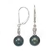 14k White Gold, Diamond & Tahitian Black Pearl Dangle Leaverback Earrings (0.04ctw)