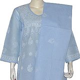 Childrens Toyshop  Apparel : Indian Dresses Cotton Salwar Kameez Chikan Embroidery Blue Size M (nslk162)