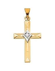 14K Yellow Gold Cross Pendant W\Diamond