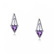 Amethyst and Diamond Dangle Earrings in Solid White Gold