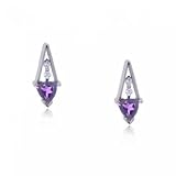 White Gold Dangle Earrings with Amethyst Diamond Gems