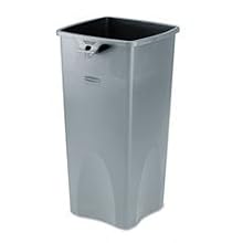 Rubbermaid Commercial Plastic 23-Gallon Untouchable Trash Can, Square, 15.5" Width x 30.9" Length x 16.5" Height, Gray