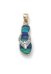 14k Two-Tone Dark Green Opal Flip-Flop and Diamond Pendant - JewelryWeb