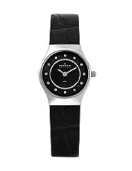 Skagen 233XSSL8ABB Womens Black Chrocodile Leather Dress  with Mother of Pearl Dial/Swarovski Crystals Watch