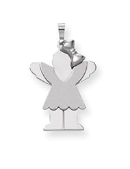 Genuine IceCarats Designer Jewelry Gift 14K White Gold Medium Girl With Bow On Right Engravable Charm