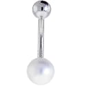 Solid 14KT White Gold PEARL GEM Bell Ring