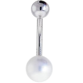 Solid 14KT White Gold PEARL GEM Bell Ring by 