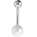 Solid 14KT White Gold PEARL GEM Bell Ring