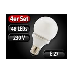 Luminea SMD LED-Lampe Classic, 48 LEDs, kaltwei�, E27 (230V) 4er Set
