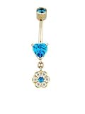 Stunning Heart and Flower Belly Button Ring is Nickel Free 14 karat Gold