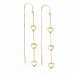 14k Yellow Gold Diamond-Cut 3 Heart Threader Earrings