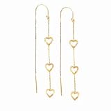 14k Yellow Gold Diamond-Cut 3 Heart Threader Earrings