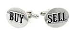 Silver plated and enamel buy and sell financial or banker cufflinks with presentation box. Made in the U.S.A