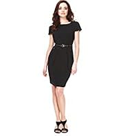 Petite Shoulder Studded Dress with Belt