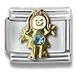 Clearly Charming March Aquamarine Czech Crystal & Gold Little Girl Birthstone Italian Charm Bracelet Link