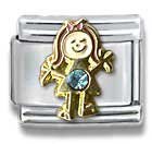  : CLEARLY CHARMING MARCH AQUAMARINE CZECH CRYSTAL GOLD LITTLE GIRL BIRTHSTONE ITALIAN CHARM BRACELET LINK
