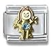 : CLEARLY CHARMING MARCH AQUAMARINE CZECH CRYSTAL GOLD LITTLE GIRL BIRTHSTONE ITALIAN CHARM BRACELET LINK