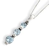Sterling Silver Three Stone Blue Topaz Necklace - 18 Inch